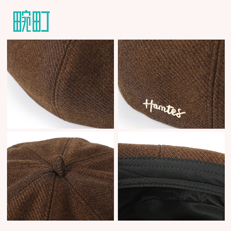 畹町复古贝雷帽女秋冬季时尚文艺百搭蓓蕾帽质感毛呢南瓜画家帽子 - 图3