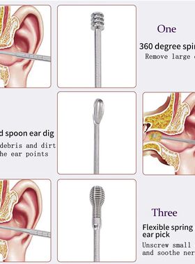 6PCS Stainless Steel Earpick Ear Cleaner Spoon Ear Care Clea