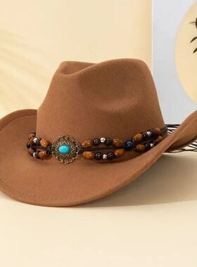 Cowboy Hat Wool Felt Jazz Hat Ethnic Style Wide Brim Autumn