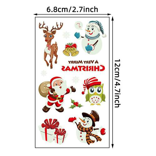 10 Sheets Christmas Luminous Tattoo Stickers,Cartoon Snowman - 图2