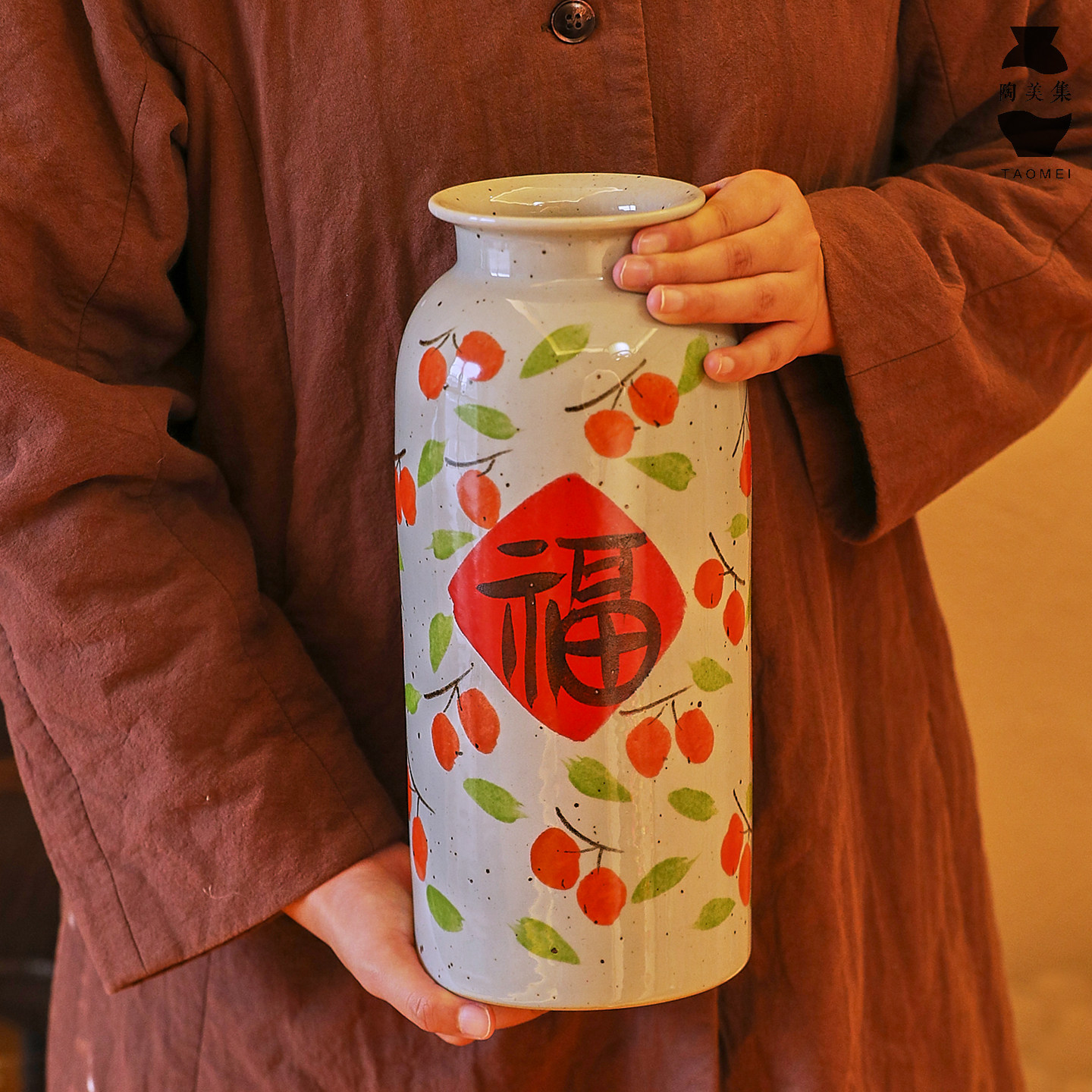 景德镇陶瓷福字花瓶客厅插花冬青水培富贵竹花瓶专用复古新年摆件,淘宝优惠券,粉丝福利购,淘宝优惠卷