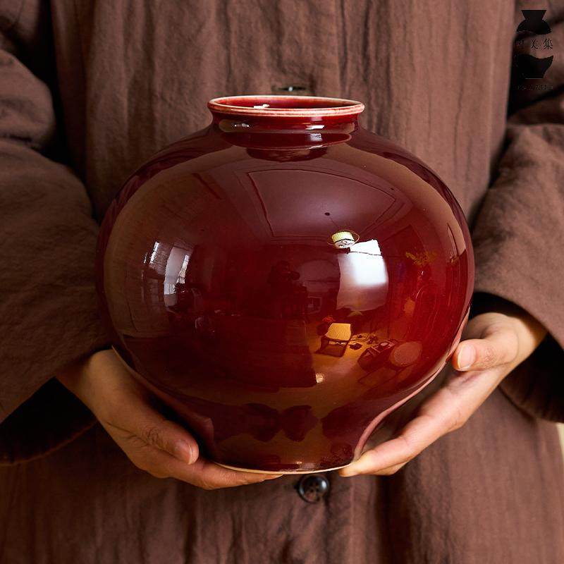 陶美集郎红陶瓷花瓶中式复古客厅玄关电视柜新年插花花器装饰摆件,淘宝优惠券,粉丝福利购,淘宝优惠卷