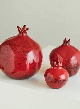 红色红石榴新中式仿真花瓶摆件