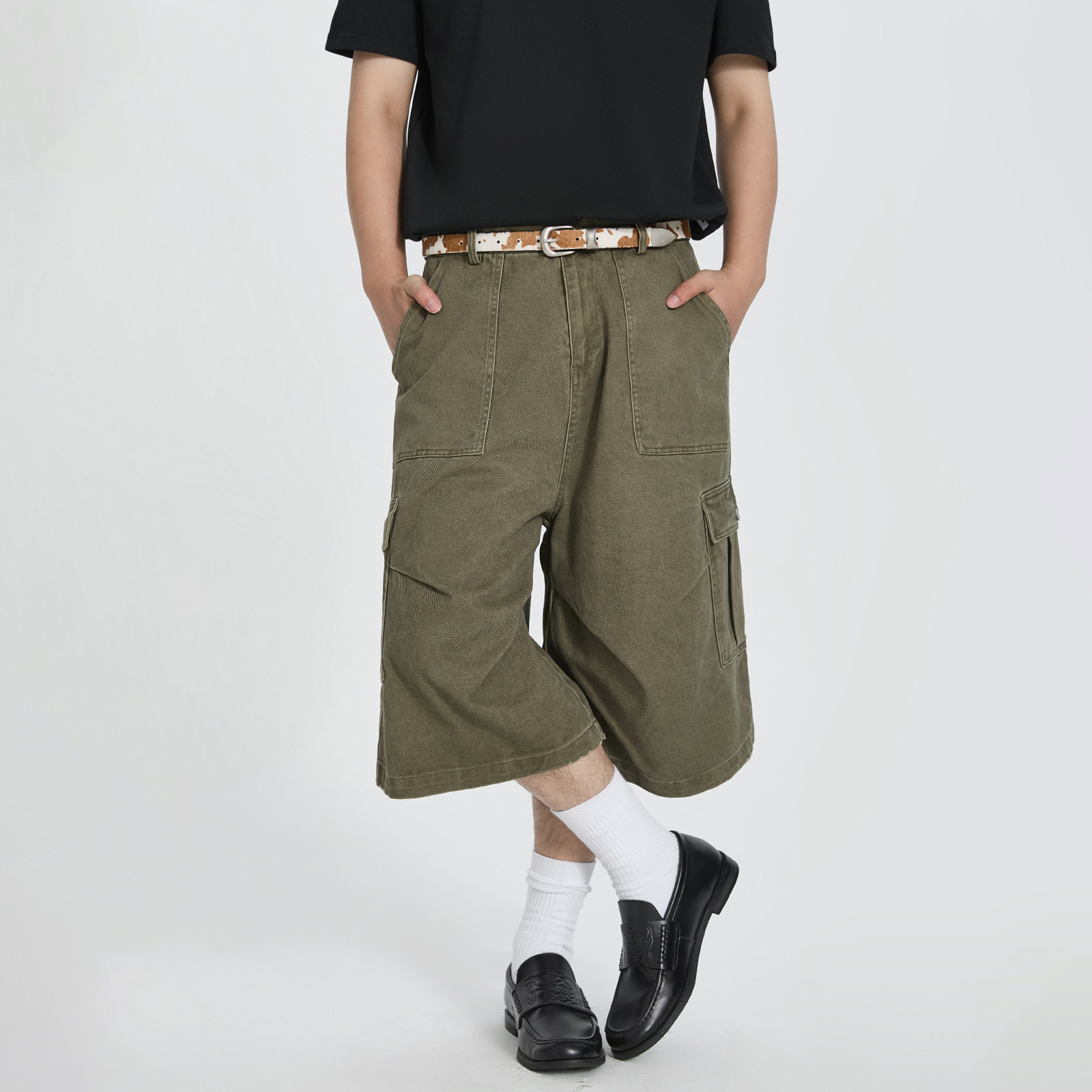 PMET 多口袋工装短裤水洗做旧廓形宽松七分裤经典工装纯色休闲裤,淘宝优惠券,粉丝福利购,淘宝优惠卷