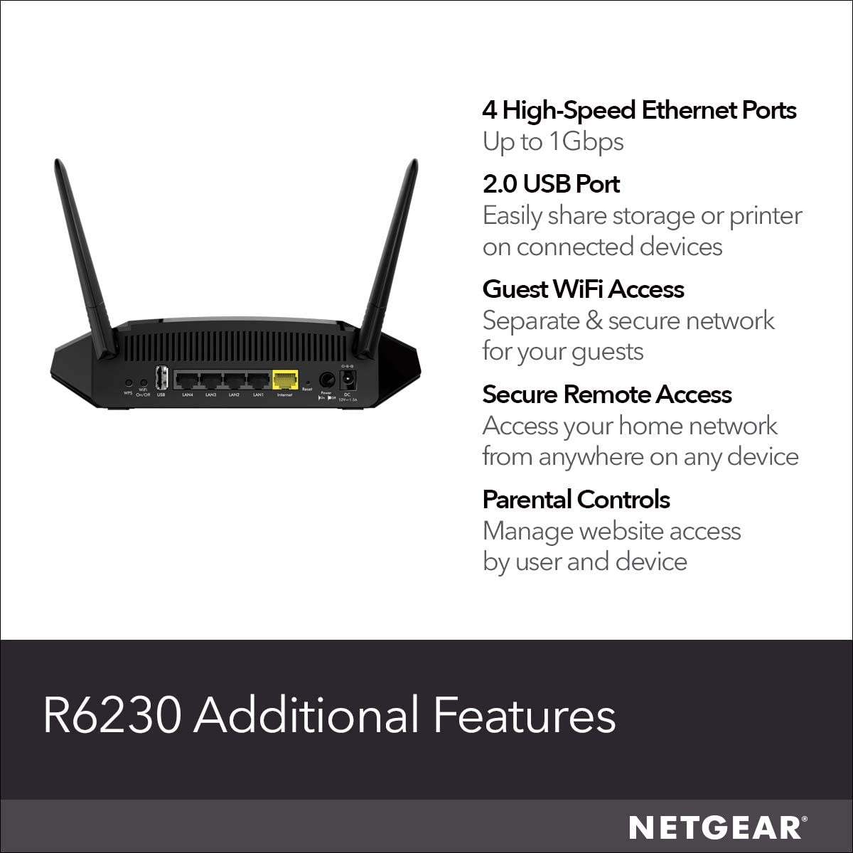 NETGEAR WiFi Router(R6230)- AC1200 Dual Band Wireless-图0