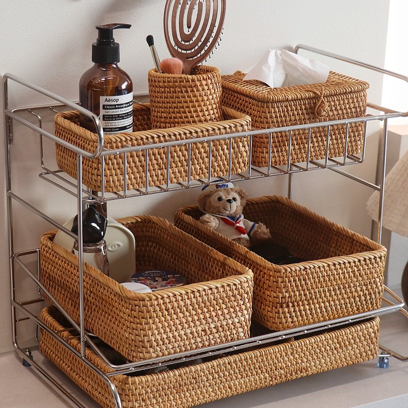 越南手工藤编收纳筐零食收纳筐杂物口罩收纳篮书本框化妆品收纳盒,淘宝优惠券,粉丝福利购,淘宝优惠卷