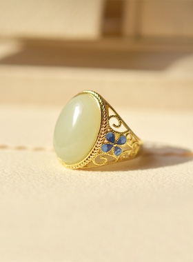 沙金天然和田玉白玉财源滚滚玉戒