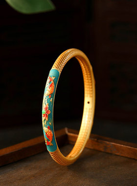 久不掉色古法沙金景泰蓝彩绘手镯民族风光感釉色珐琅时尚手环手饰