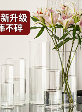 亚克力花瓶摆件客厅插花玻璃透明防摔ins高级感塑料郁金香水养小