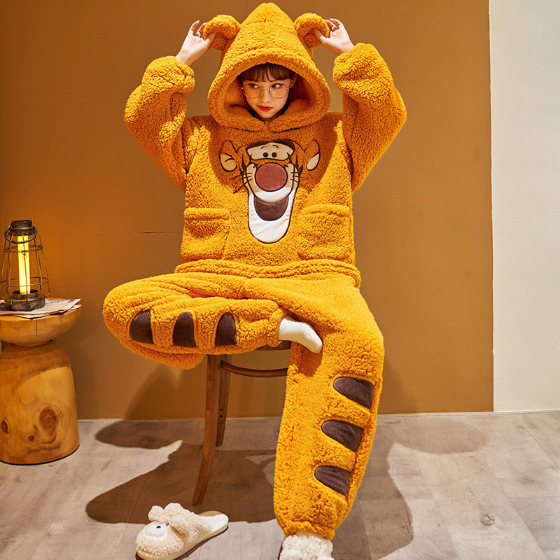 冬季连体毛绒可爱长耳朵法兰绒睡衣 蔓菁芳睡衣/家居服套装