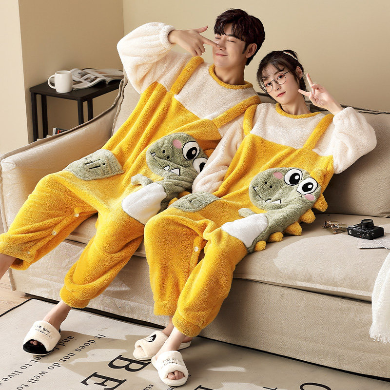 冬款情侣连体可爱法兰绒保暖睡衣 蔓菁芳睡衣/家居服套装