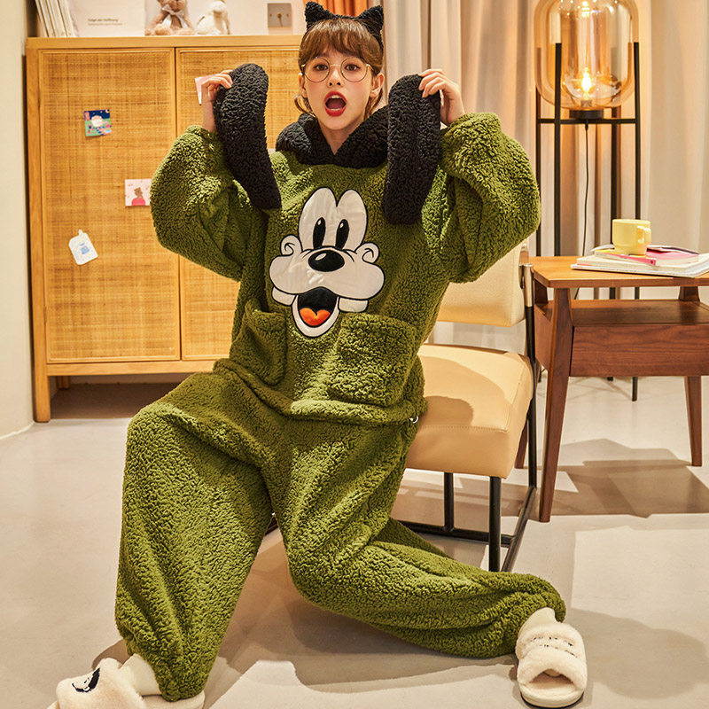 冬季连体毛绒可爱长耳朵法兰绒睡衣 蔓菁芳睡衣/家居服套装