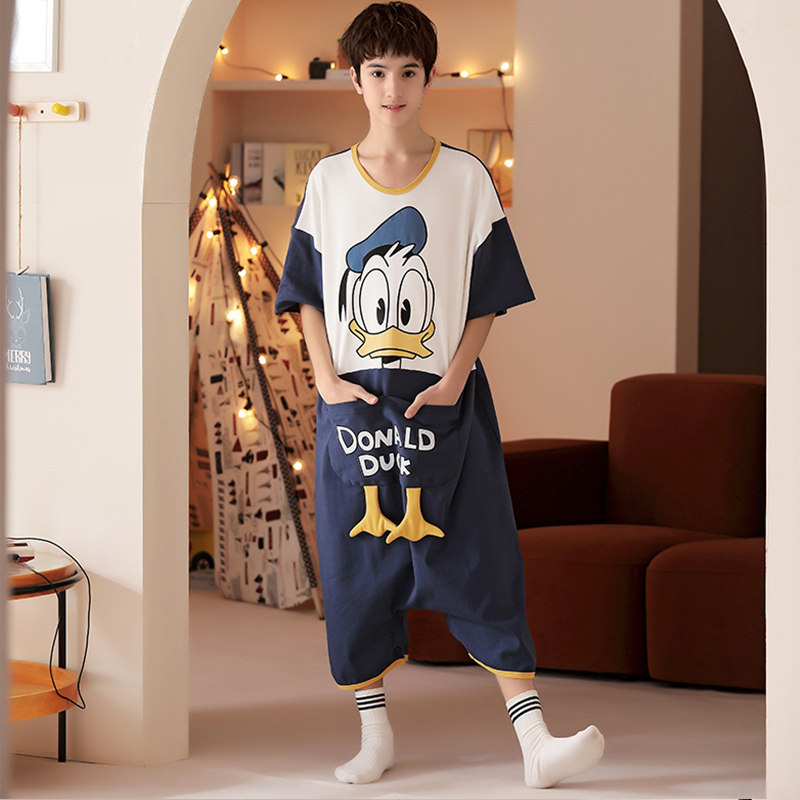 连体夏季纯棉短袖卡通学生新款睡衣 蔓菁芳睡衣/家居服套装