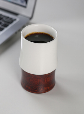 陶瓷竹节水杯跑哈防烫手大漆竹杯
