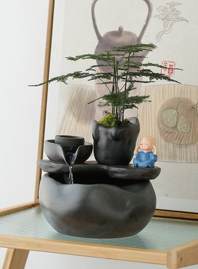 速发简约创意流水摆件循环水喷泉家居办公室桌面装饰招迁开业乔财