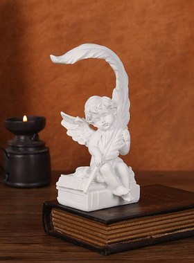 速发欧式复古羽毛天柜婚像摆件书房桌面书使艺术感装饰品西式雕礼