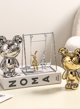 速发可爱桌面小兔子荡秋千摆件创意办室公装系品生治愈饰小礼物