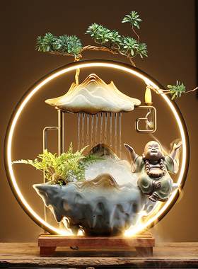 速发招公流水摆件创意灯圈喷泉景观客厅办财室开业送面桌礼装饰品