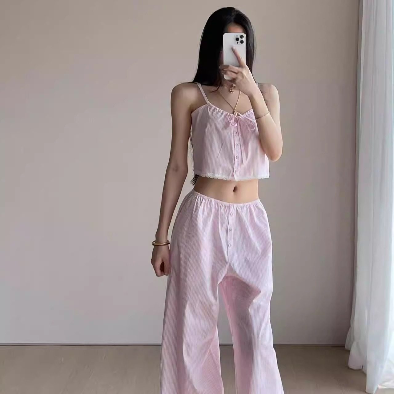 【消烦局长】遛弯系列·休闲条纹阔腿遛弯裤长裤背心吊带上衣套装,淘宝优惠券,粉丝福利购,淘宝优惠卷