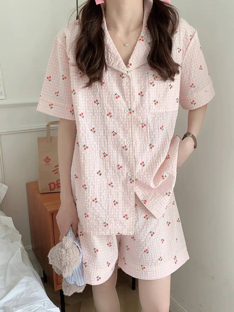 ins睡衣女夏季短袖短裤韩版清新舒适薄款家居服两件套学生可外穿,淘宝优惠券,粉丝福利购,淘宝优惠卷