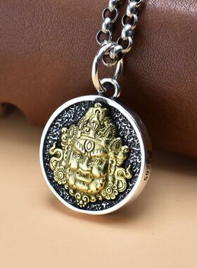 新款纯银S925吊坠纯银三眼智慧黄财 神佛银挂饰精工佛牌男女项链
