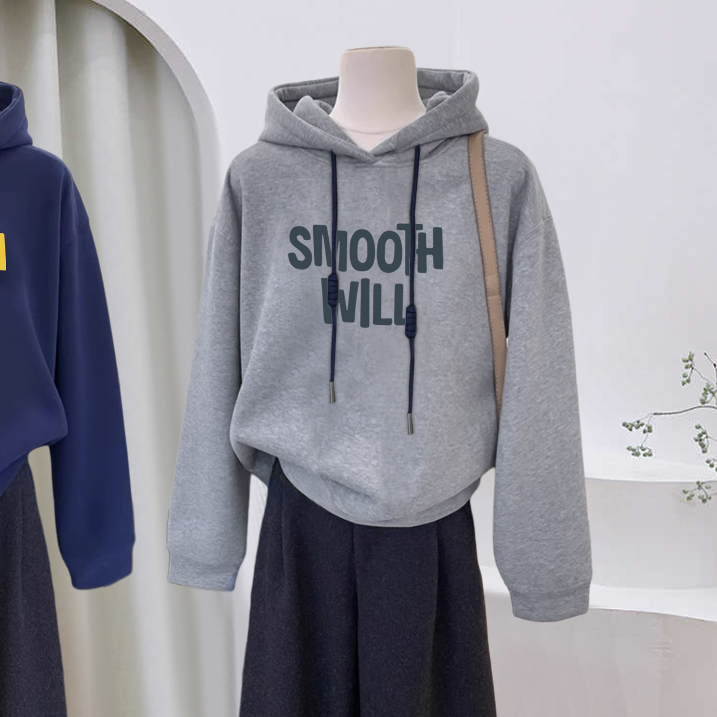 巨好看的撞色连帽加绒卫衣女秋冬2025年新款显瘦上衣时尚帽衫外套 - 图2