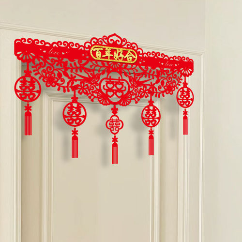 结婚植绒门帘房门卧室门布置男女方新房门囍字吊饰贴定制婚房装饰 - 图2