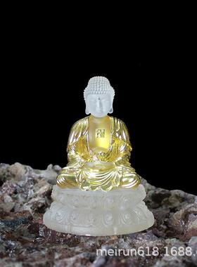 新款娑婆三圣佛像树脂水琉璃释迦牟尼佛地藏王观世音菩萨桌面摆件