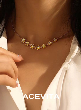 ACEVITA花朵法式复古轻奢风项链