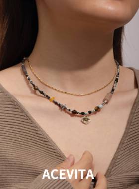 ACEVITA | 黑美人 欧美时尚不褪色个性黑玛瑙虎眼石水晶钛钢项链