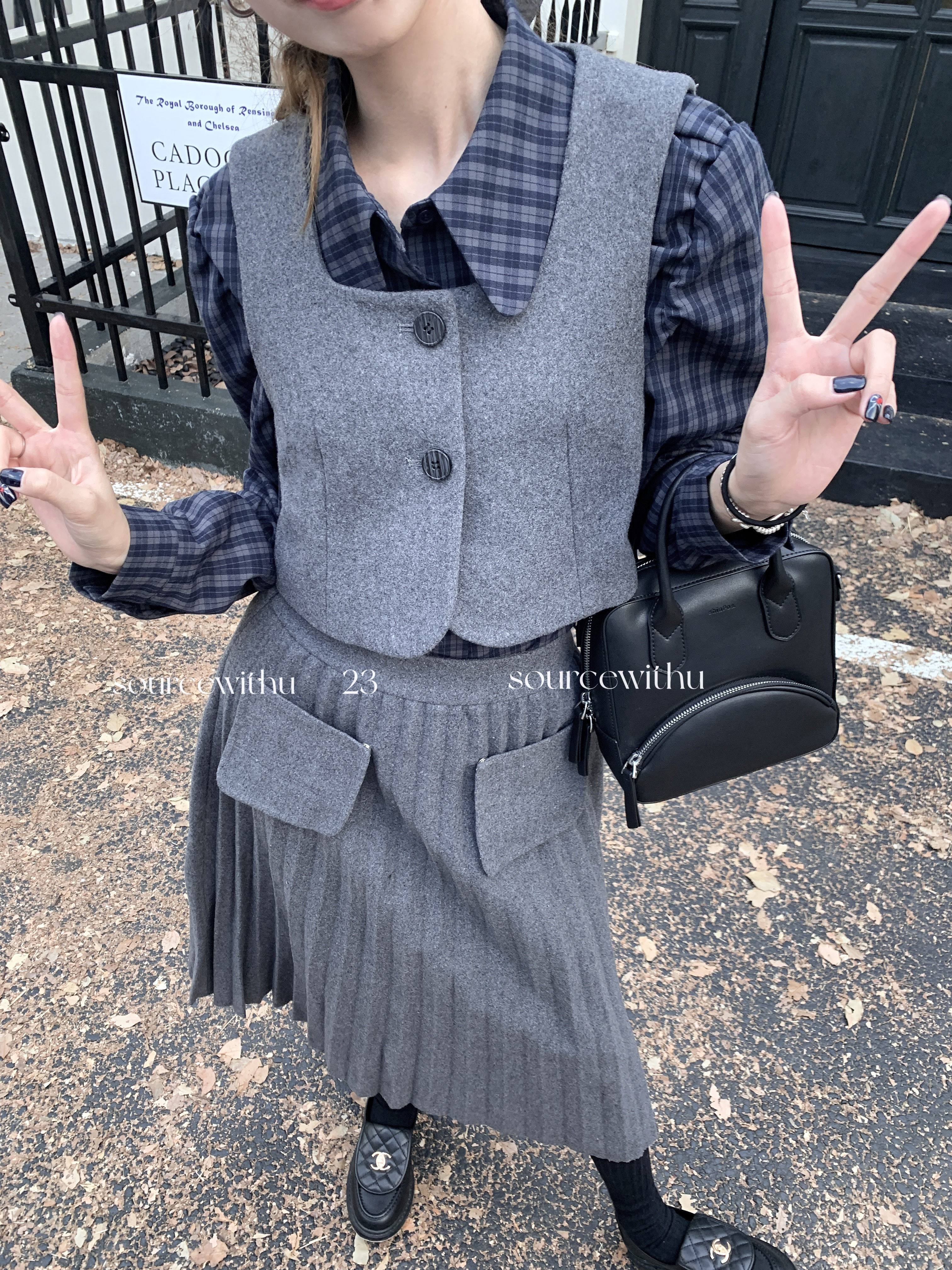 SourceWithU 蝴蝶领色织高级气质衬衫内搭翻领复古格子长袖上衣女,淘宝优惠券,粉丝福利购,淘宝优惠卷