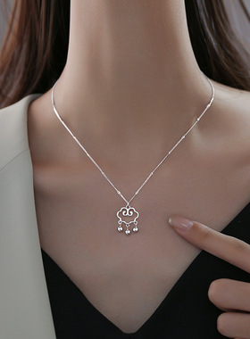 银饰平安锁复古小众三珠锁骨链