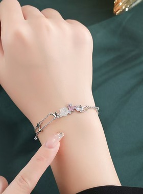 S925纯银双层山茶花手链