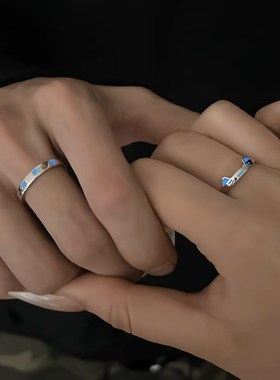 猫狗日记情侣银质开口对戒可调