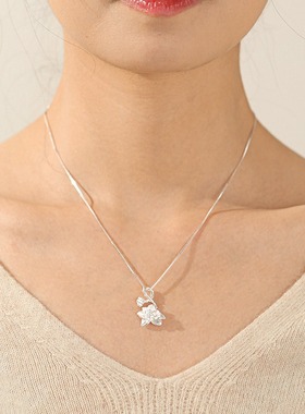 原创荷花吊坠银锁骨链妈妈礼物