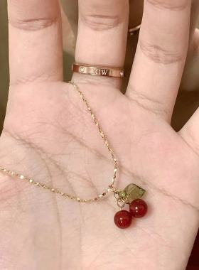 日韩风樱桃吊坠钛钢锁骨链女款