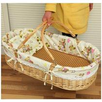 Vine-Knitted Baby Cradle Bed Newborn Portable Hand Basket On-board Pacification Sleeping Basket Baby Bed Cradle Rocking Solid Wood