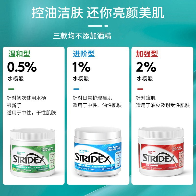 stridex水杨酸棉片精华液祛痘痘印去闭口粉刺低浓度官方旗舰店刷