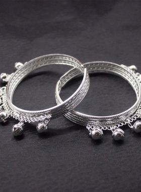 旅游景区热卖苗银首饰合金镀银手镯女民族风铃铛银手环引流礼品