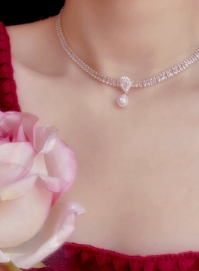 欧美INS饰品新款金色水钻锁骨链短项链排钻满钻水晶女