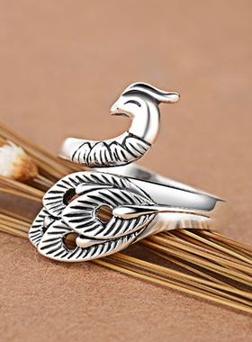 毛线钩针带线神器创意复古孔雀戒指环钩织指环开口钩毛线编织工具