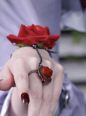 朋克风蕾丝手腕复古哥特配饰手链lolita手饰手套万圣节玫瑰花红色