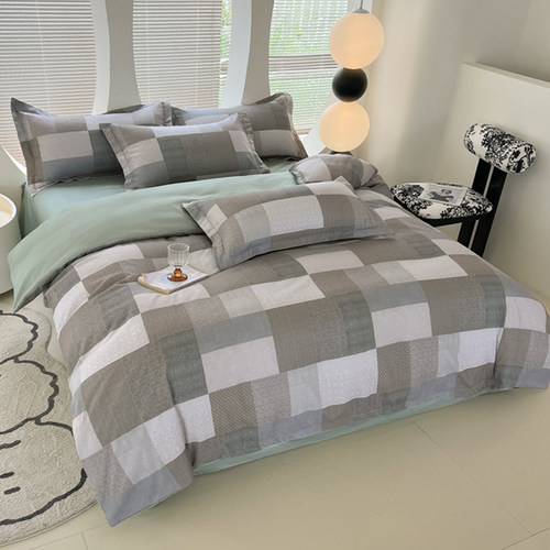 简约四件套全棉床上用品床单被套被罩双人学生宿舍床上三件套 - 图2
