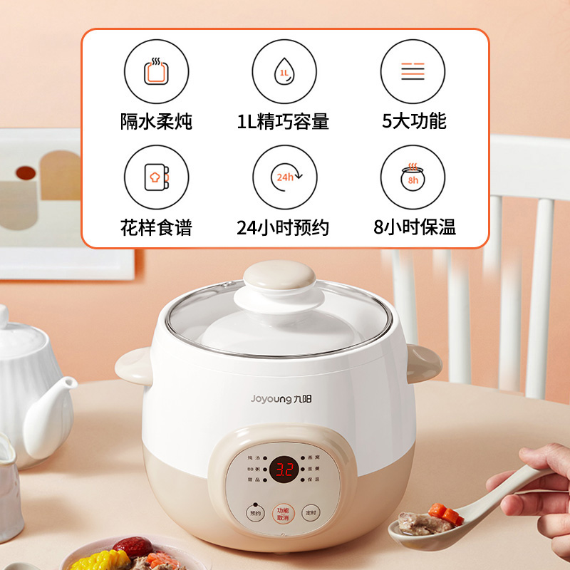 九阳陶瓷迷你1-2人电炖盅燕窝隔水炖煲汤煮粥家用小电炖锅10G1