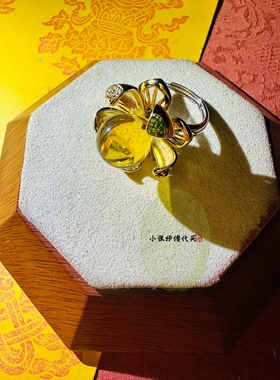 小张喜珠福宝蓝珀可转动六字真言戒指花形男女朋友礼物吉祥物纯银