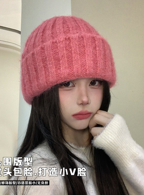 大头围软糯针织帽女款秋季显脸小毛线帽加厚保暖徒步登山包头帽子