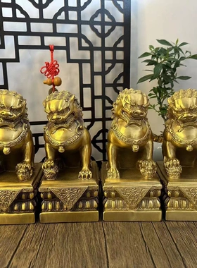 多吉缘狮黄北京狮一对狮铜子摆铜件北京宫门摆件家居工艺品