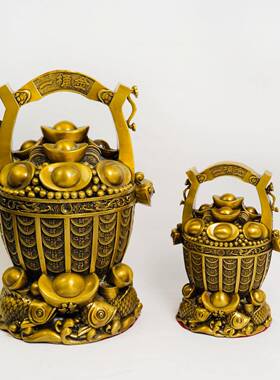 铜一桶金摆件 福满发聚宝盆元宝储蓄罐黄铜家居工艺礼品