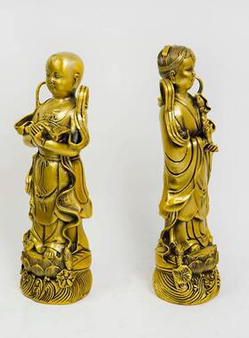 铜金童玉女 童男童女 观音侍从护法 家具店铺供奉摆件