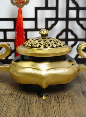 多吉缘属黄铜金仿古棠香炉海朝冠耳三足炉家室内香道熏香炉用茶道